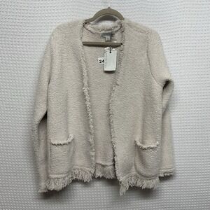 NEW Barefoot Dreams cozy chic fringed jacket size XL Almond Open Cardigan